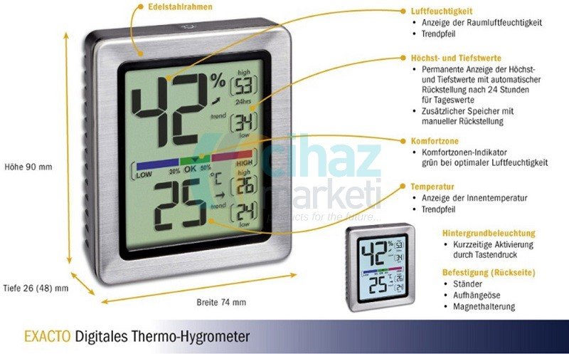 TFA 30.5047.54 EXACTO Kalibre Edilebilir Dijital Sıcaklık ve Nem Ölçer (Termo-Higrometre)